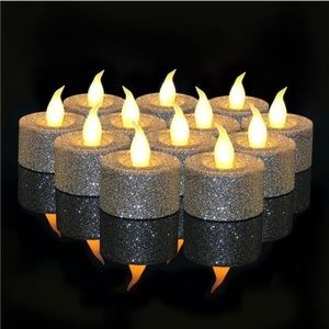 LED Silver Candles Battery Operated, Pack of 12, Flameless Tea Lights Candles